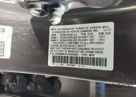 2016 Honda Cr-V Se from USA, damaged, VIN 2HKRM4H41GH620895